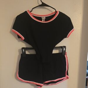 Bozzolo Black and Pink Athletic Shorts Set